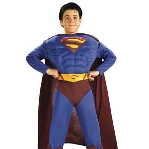 BRAND NEW boy superman muscle chest jumpsuit halloween costume size S & M